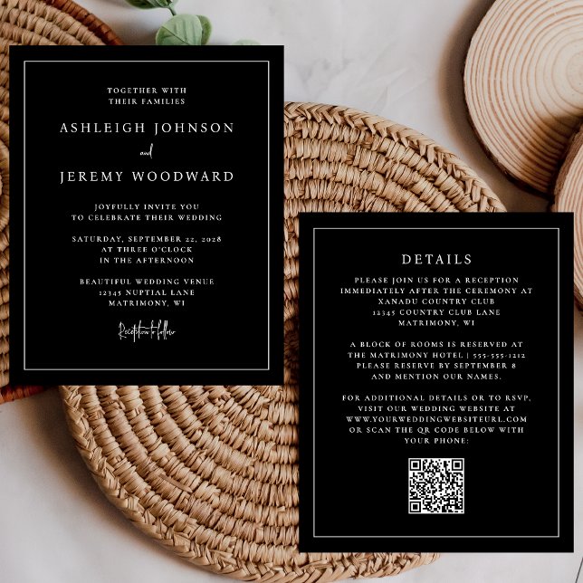 Budget Black QR Code Alles in einer Hochzeitseinla (Von Creator hochgeladen)