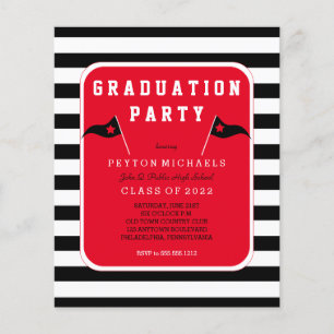 Budget Black Red Flag Striped Graduation Party Flyer