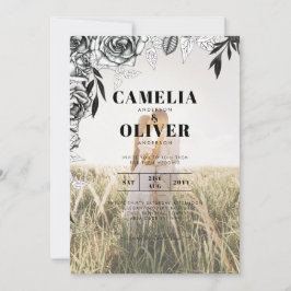 Budget Black Rose FOTO OVERLAY Hochzeit Einladung