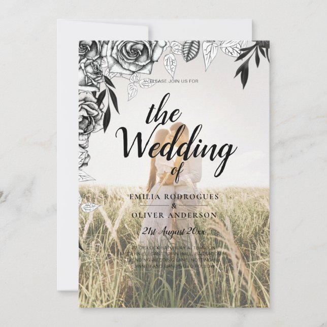 Budget Black Rose FOTO OVERLAY Hochzeit Einladung (Vorderseite)