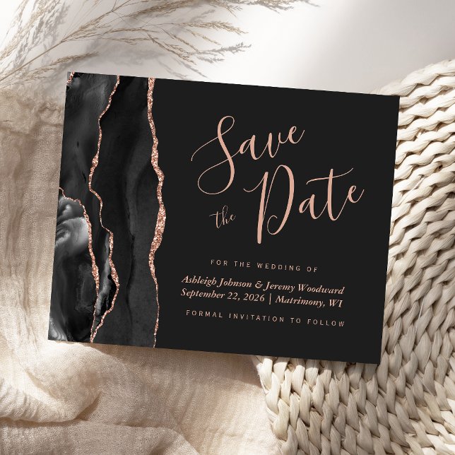 Budget Black Rose Gold Agate Dark Save the Date (Von Creator hochgeladen)