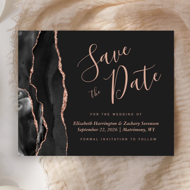 Budget Black Rose Gold Agate Dark Save the Date (Von Creator hochgeladen)