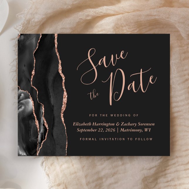 Budget Black Rose Gold Agate Wedding Save the Date (Von Creator hochgeladen)