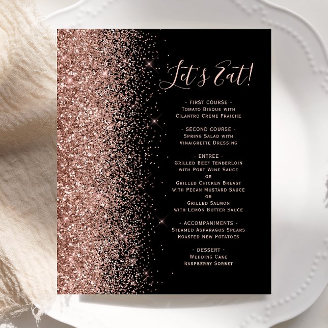Budget Black Rose Gold Glitzer Hochzeitmenü (Von Creator hochgeladen)