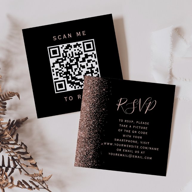 Budget Black Rose Gold Wedding QR Code UAWG Begleitkarte (Von Creator hochgeladen)
