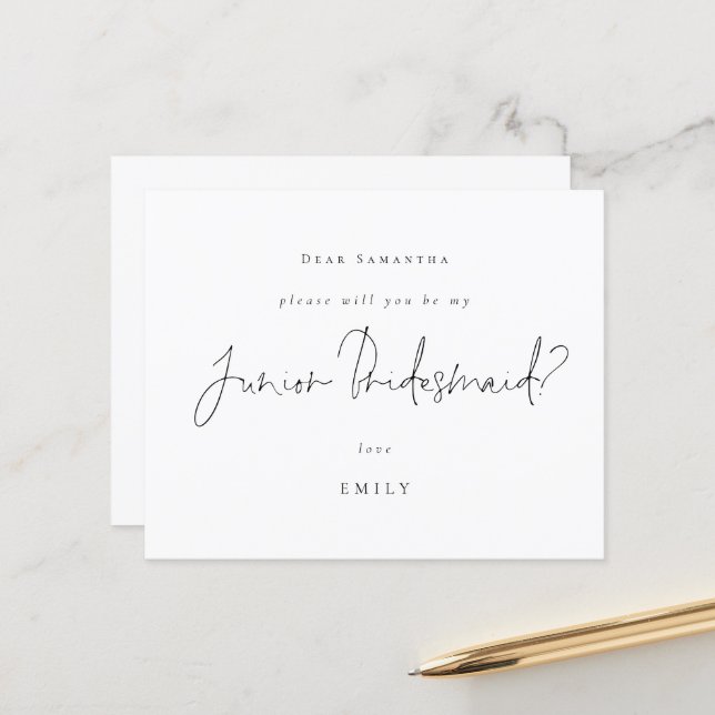 Budget Black Script Junior Bridesmaid Anfrage (Vorderseite/Rückseite Beispiel)