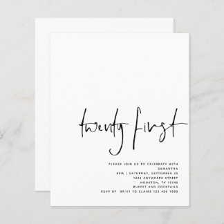 Budget Black Script White 21. Geburtstag Einladung