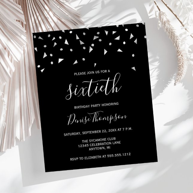 Budget Black Silver 60. Geburtstagsparty Einladung (Von Creator hochgeladen)
