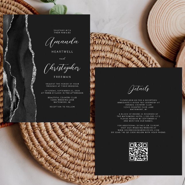 Budget Black Silver Agate Dark QR Code Hochzeit (Von Creator hochgeladen)