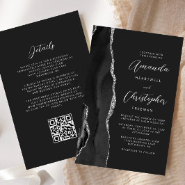 Budget Black Silver Agate Dark QR Code Hochzeit
