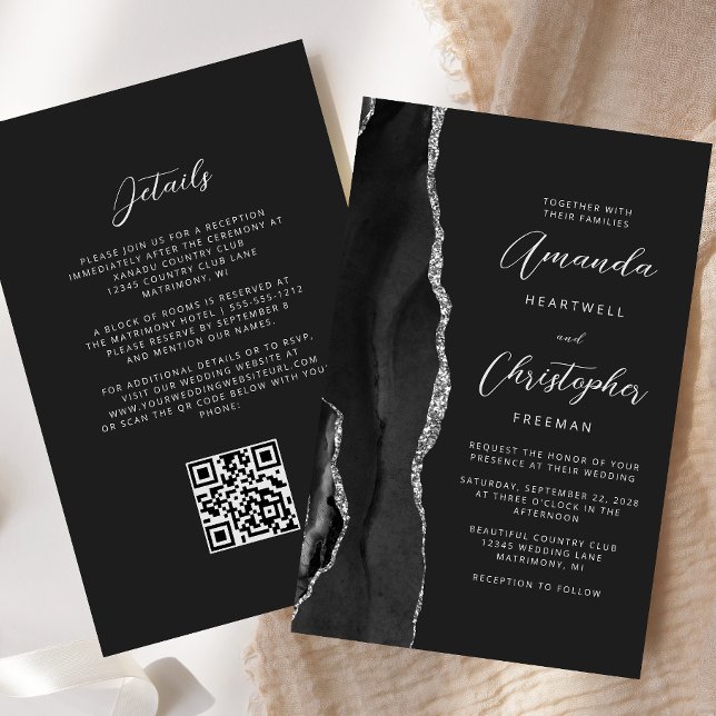 Budget Black Silver Agate Dark QR Code Hochzeit (Von Creator hochgeladen)