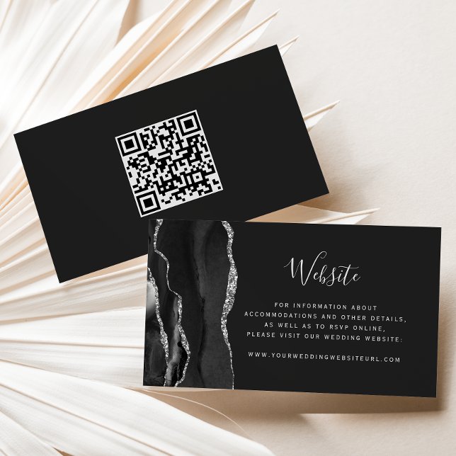 Budget Black Silver Agate Dark Wedding QR Code Begleitkarte (Von Creator hochgeladen)
