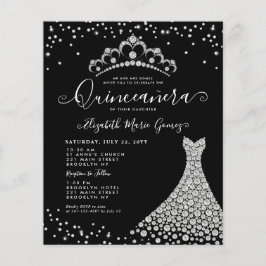 Budget Black Silver Diamond Sparkle Quinceanera