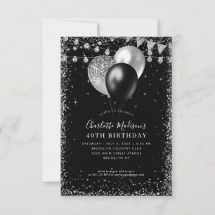 Budget Black Silver Glitzer Balloon Beleuchtung Ge Mitteilungskarte