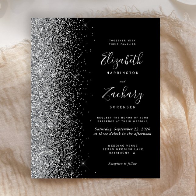 Budget Black Silver Glitzer Einladung (Von Creator hochgeladen)