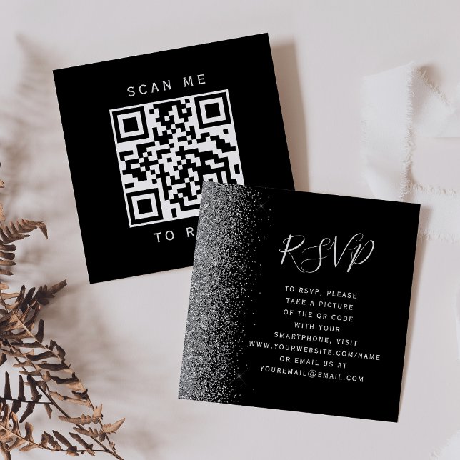 Budget Black Silver Glitzer Hochzeit QR Code UAWG Begleitkarte (Von Creator hochgeladen)