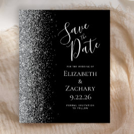 Budget Black Silver Glitzern Edge Save the Date