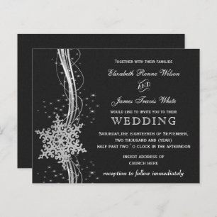 Budget Black Silver Snowflakes Hochzeitseinladunge