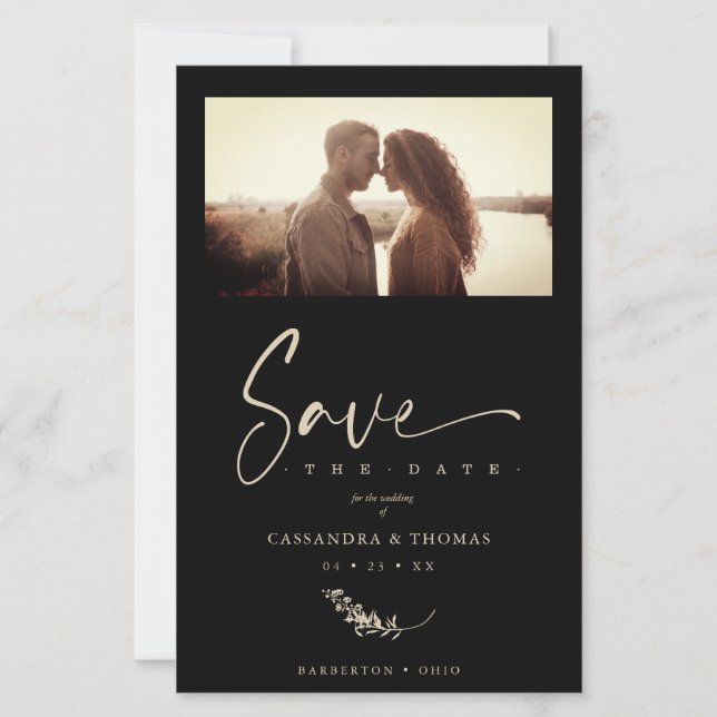 Budget Black Trendy Branches Wedding Photo Couple (Vorderseite)