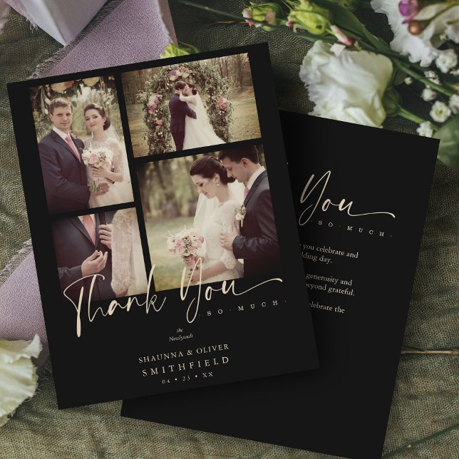 Budget Black Trendy Collage Wedding 4 Fotos Danke (Von Creator hochgeladen)