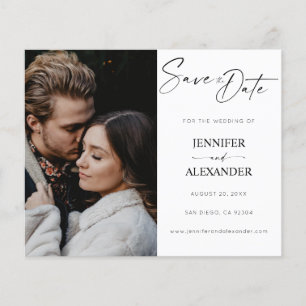 Budget Black & Whi Calligraphy Foto Save the Date Flyer