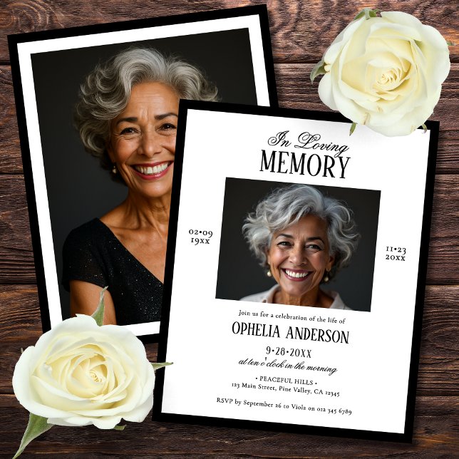 Budget Black & White 2-Foto Beerdigung Einladung (Von Creator hochgeladen)