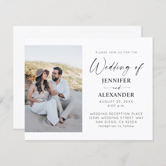 Budget Black & White Calligraphy Einfache Hochzeit (Vorne/Hinten)