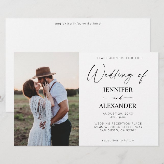 Budget Black & White Calligraphy Einfache Hochzeit (Vorne/Hinten)