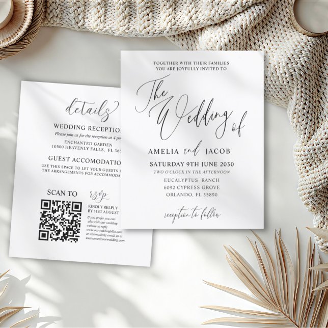 Budget Black & White Calligraphy QR Code Hochzeit (Von Creator hochgeladen)