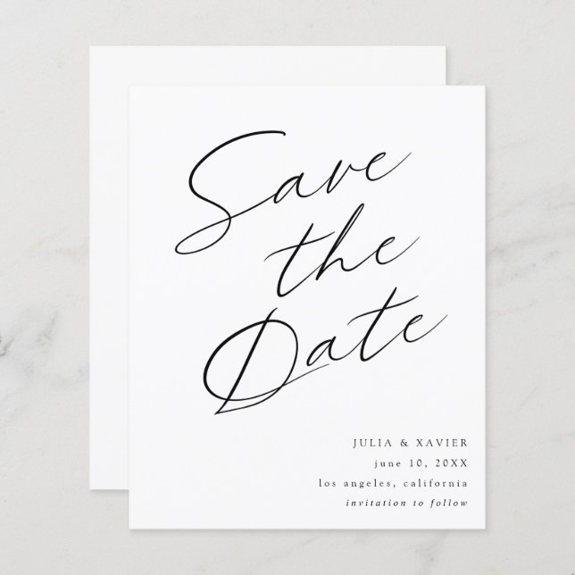 Budget Black & White Elegant Save the Date V4 (Vorne/Hinten)
