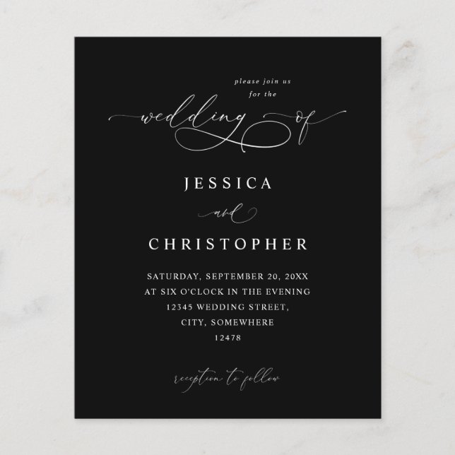 Budget Black & White Moderne Kalligrafie 3 Wedding Flyer (Vorne)