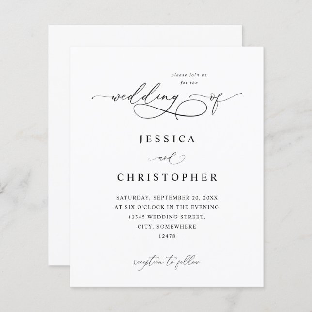 Budget Black & White Moderne Kalligraphie 3 Hochze (Vorne/Hinten)