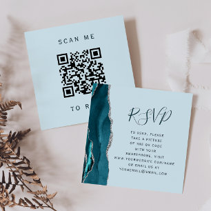 Budget Blass Türkis Silber Achat Hochzeits-QR-Code Begleitkarte