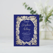 Budget Blau Beiger Vintage-Rand Blumen-Vogel-Hochz