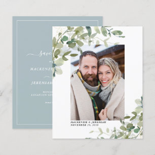 Budget Blau Eukalyptus Hochzeitsfoto Save-the-Date