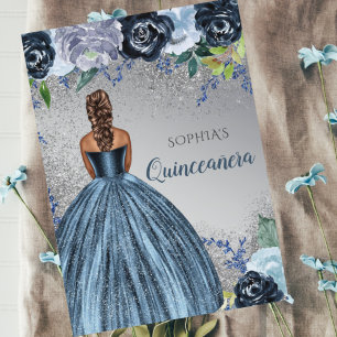 Budget Blau Glitzer Kleid Quinceañera Einladung