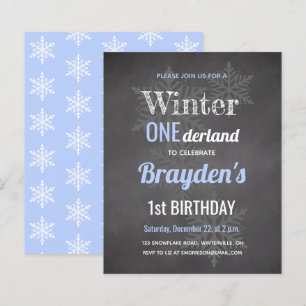 Budget Blau Winter Onederland 1. Geburtstagseinlad