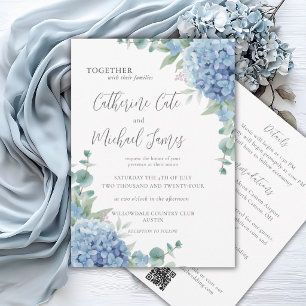 Budget Blaue Hortensien Florale Elegante Hochzeit Einladung