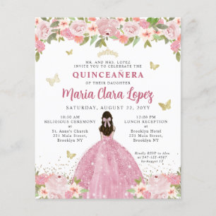 Budget Bloral Pink Gold Princess Quinceanera