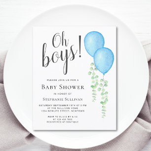 Budget Blue Balloon Twins Baby Dusche Einladung