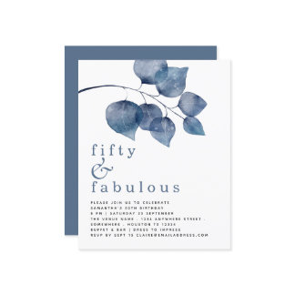 Budget Blue Blätter 50. Geburtstag Einladung