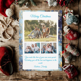 Budget Blue Christmas Plaid 3 Photo Holiday Card Feiertagskarte