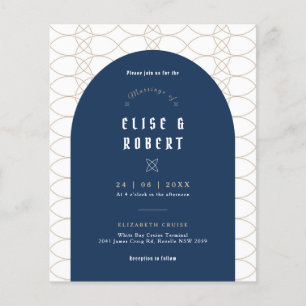 BUDGET Blue Classic Retro Hochzeits-Einladung Flyer