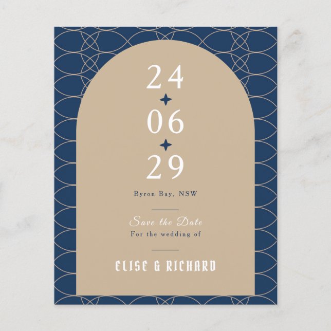 BUDGET Blue Classic Retro Save the Date Einladung Flyer (Vorne)