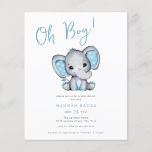 Budget Blue Elephant Baby Boy Dusche Einladung Flyer