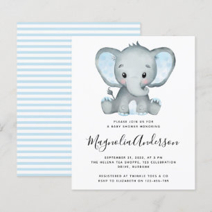 BUDGET Blue Elephant Baby Dusche Einladung