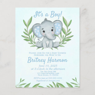 Budget Blue Elephant Boy Baby Dusche Einladung