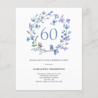 Budget Blue Floral 60. Geburtstag Einladung