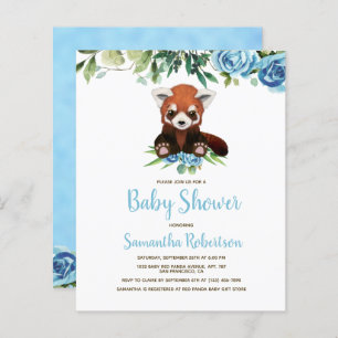 Budget Blue Floral Bear Boy Baby Dusche Einladung