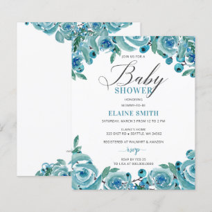 Budget Blue Floral Boy Baby Dusche Einladung